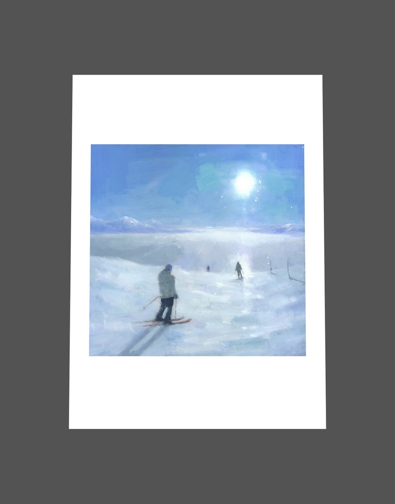Ski Painting, French Alps Mountain Landscape Signed Giclee Art Print image 3