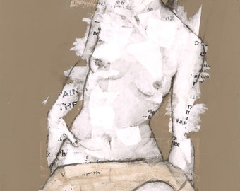 Weibliche Figur Zeichnung, Signierter Kunstdruck