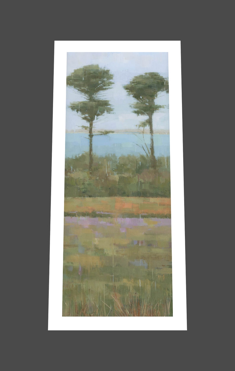 2 Trees Scillies Cornish Landscape Painting Signed Fine Art Print 21x8 inches