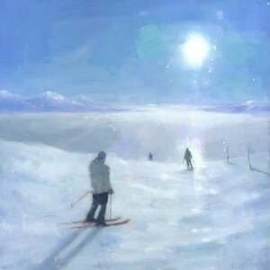 Ski Painting, French Alps Mountain Landscape, Square Canvas Art Print