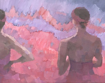 Pink Ballerinas Painting Canvas Art Print, Panoramic Impressionist Ballet Painting