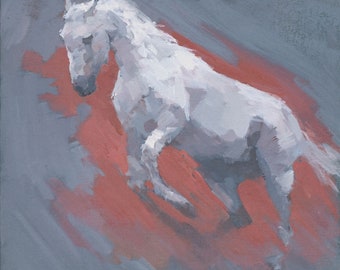White Horse Painting Signed Art Print Unframed