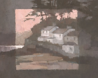 Helford Cottages Painting, Signed Giclee Print, Cornish Fine Art