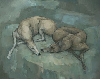 Greyhound Whippet Dog Painting, Artist Signed Giclee Print