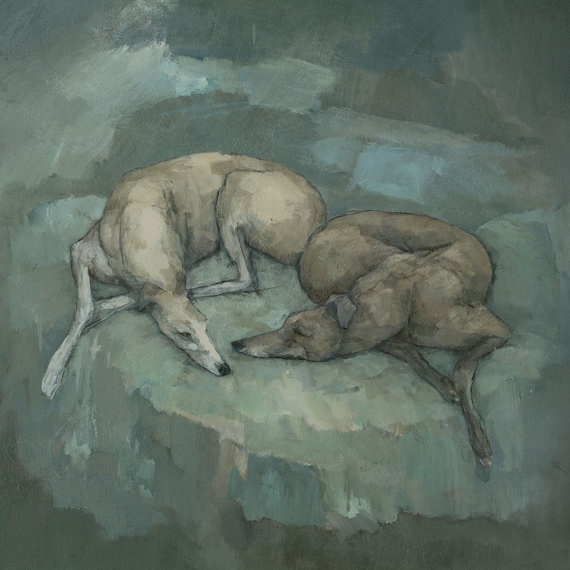 Greyhound Whippet Dog Painting, Artist Signed Giclee Print