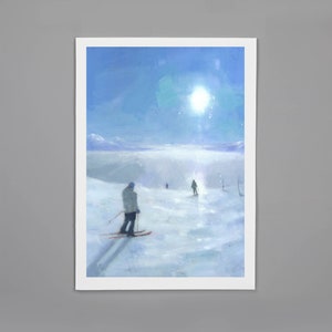 Ski Painting, French Alps Mountain Landscape Signed Giclee Art Print image 2