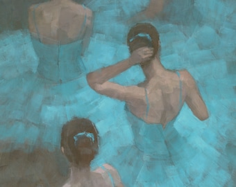 Ballerinas in Blue, Impressionist Ballet Painting, Signed Giclee Print