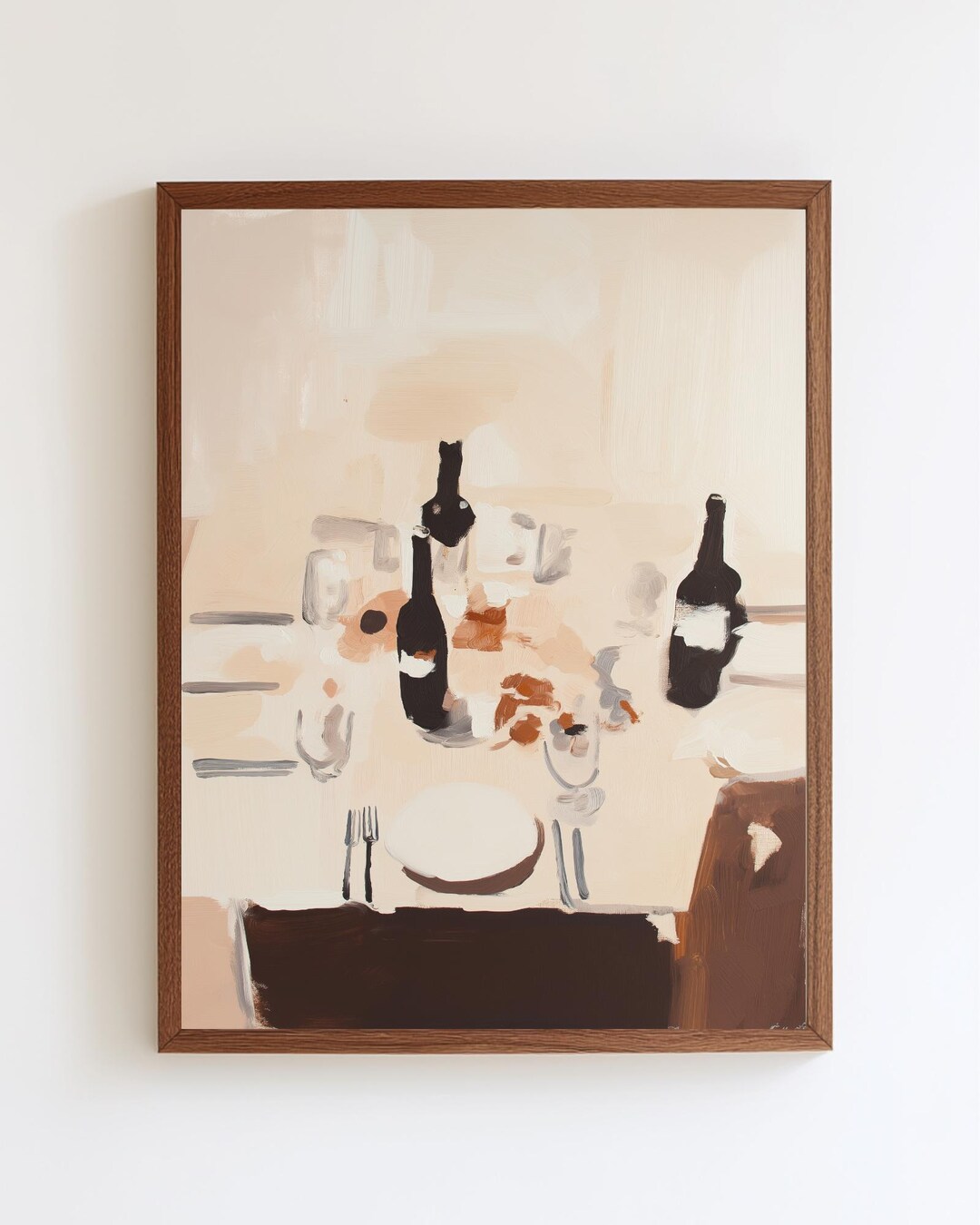Abstract Dinner Abstract Dinner Table Poster in Beige Neutral Colors | Modern Wine Bar ...