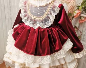Girls Vintage Red Velvet Valentines Dress