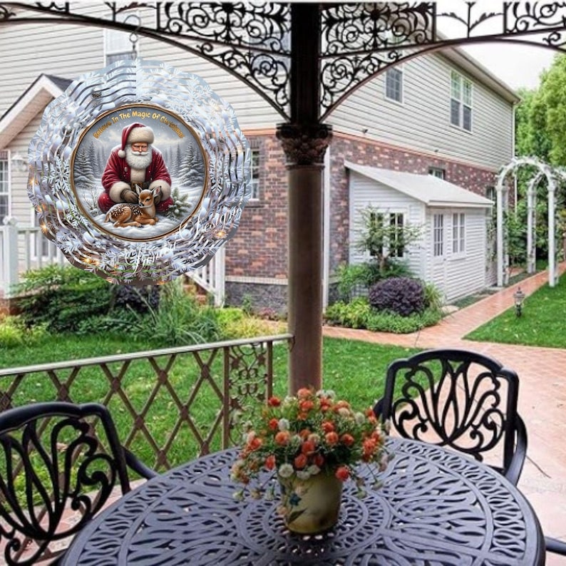 Winter Magic Lettering Believe in the Magic of Christmas Santa and Winter Fawn Wind Spinner ...