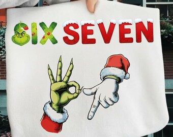 Meme navideño divertido Six Seven PNG, diseño de gorro de Papá Noel (descarga digital)