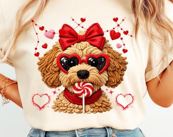 Valentine Dog PNG, Crochet Puppy with Heart Glasses, Cute Valentine Puppy PNG, Love Dog Sublimation Design, Valentine Shirt PNG Download