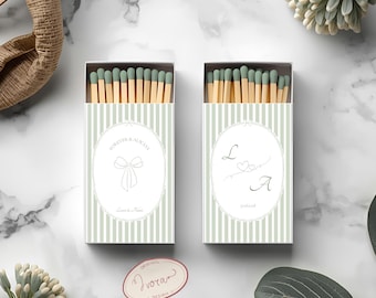 custom matchbox for wedding, stripe green design, the perfect match favor, personalized matchbox wedding favors, editable template