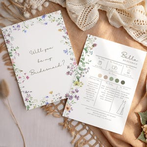 Voorstel voor bruidsmeisje met wilde bloemen, details bruidsmeisje, bruidsmeisjekaart, Be My Bridesmaid, Floral Garden-voorstel, bewerkbare canvassjabloon