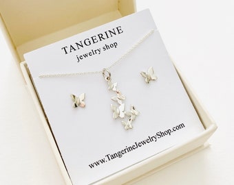 Sterling Silver Butterfly Cluster Pendant Necklace and Earring Gift Set, Butterfly Jewelry Ideas