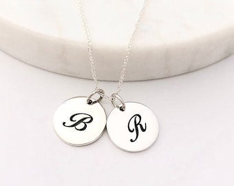 2 Script Initial Charm Necklace - Personalized Jewelry - Silver Initial Necklace - Mommy Necklace - Initial Necklace