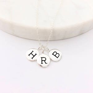 3 Initial Silver Necklace, Necklace for Mom, Letter Necklace, Multi Charm Necklace image 1