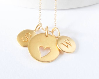 Gold Initial and Heart Necklace, Personalized Necklace, Mom Necklace, Monogrammed Gifts, Mothers Day Gift