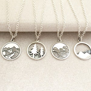 Mountain Necklace Silver, Outdoor Jewelry, Hiking Gift, Move Mountains, Gift For Her image 1