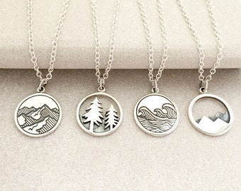 Mountain Necklace Silver, Outdoor Jewelry, Hiking Gift, Move Mountains,  Gift For Her