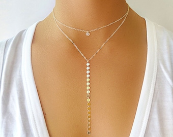 Long Coin Lariat Necklace, Y Necklace, Lariat Necklace, Gold Lariat, Silver Lariat, Lariat Jewelry