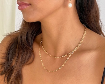 Paper Clip Necklace, Gold Link Chain Necklace, Layering Necklace, 14k Gold Filled, Gift for Her