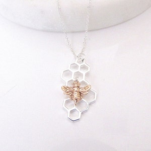 Honeycomb Necklace with Bee Charm, Bee hive necklace Beekeeper jewelry, Save the Bees, Gift For Her, Stock Stuffer image 5