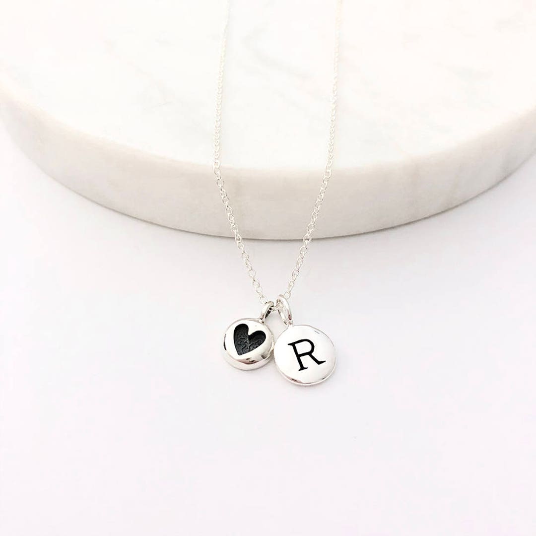 Initial & Mini Heart Charm Necklace Silver Necklace Love Etsy