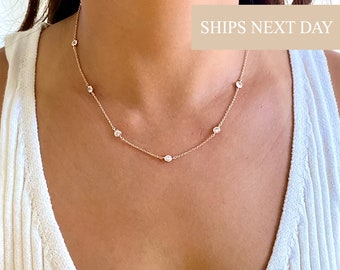 Diamond by the Yard Necklace, Dainty Layering Necklace, Girlfriend Gift, Crystal Necklace, Multi-diamond Necklace for Women