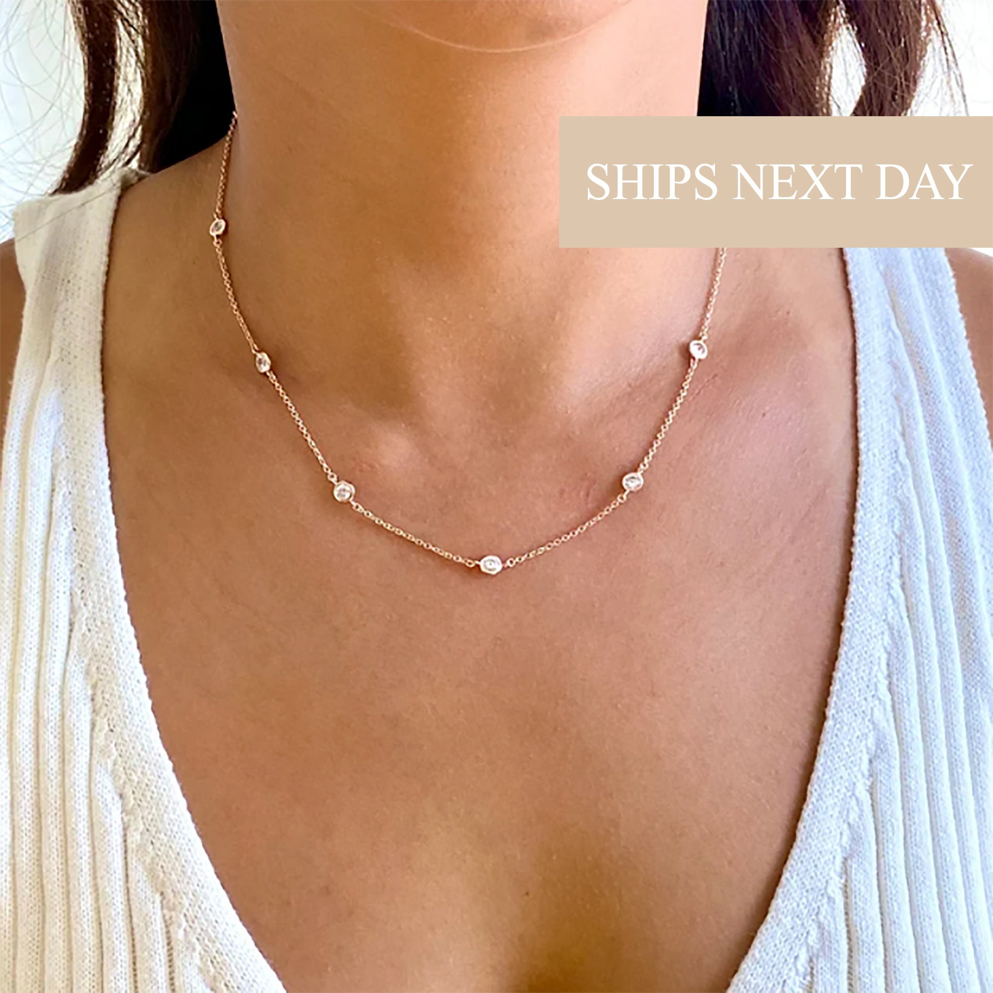 Dainty Natural Zircon Swarovski Gold Filled Necklace, Simple Everyday  Necklace, Layering Chain Necklace, Delicate Necklace, Gift for Her 