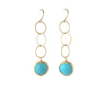 Turquoise Coin Earrings - Turquoise - Drop Earrings - Dangle Earrings - Gold Earrings