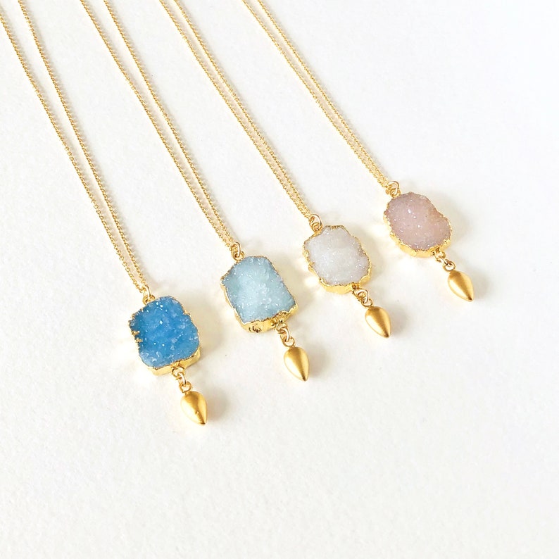 Druzy Necklace Gold Raw Gemstone Jewelry Pendant Necklace Etsy