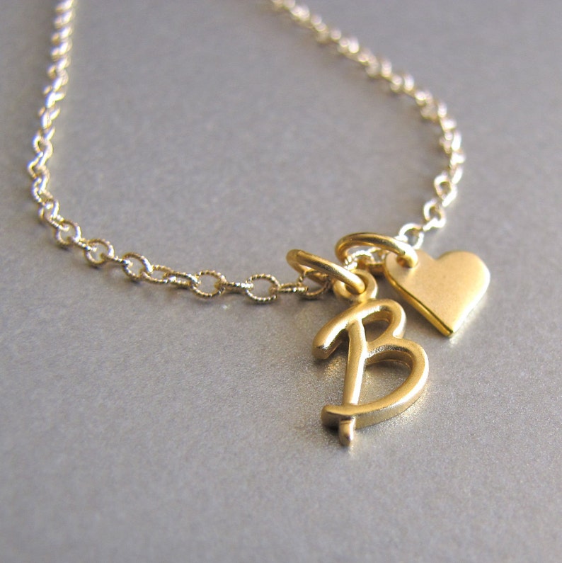 Gold Script Initial & Heart Charm Bracelet Personalized Etsy