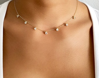 Diamond Choker Necklace Gold, Diamond Necklace, Dainty Necklace, Gift For Her Layering Necklace