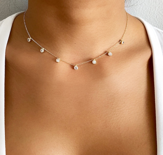 borstel bijlage Kreek Diamond Choker ketting goud diamanten ketting sierlijke - Etsy België