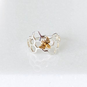 Silver Honeycomb Bee Ring, Honeycomb Ring, Silver Honeycomb, Bee Ring, Gift For Her, Valentine day gift