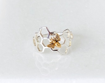 Silver Honeycomb Bee Ring, Honeycomb Ring, Silver Honeycomb, Bee Ring, Gift For Her, Valentine day gift