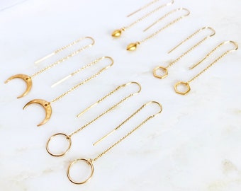 Gold Threader Earrings, Dangle Chain Earrings, Delicate Earrings, Gift for Her, Gold Filled Jewelry