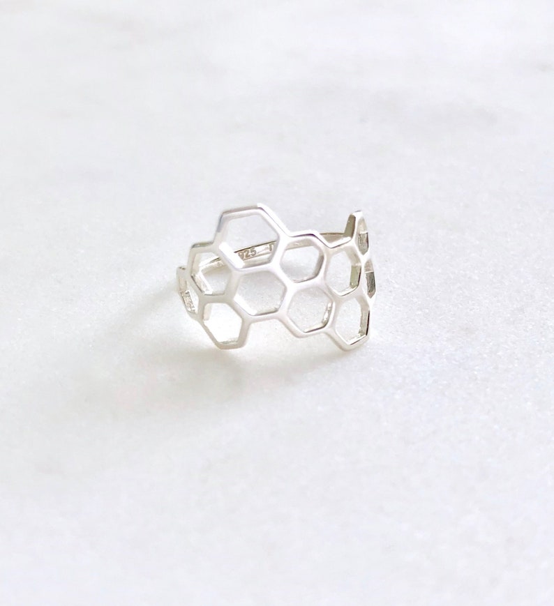 Honeycomb Ring, Honeycomb Jewelry, Silver Honeycomb, Bee Inspired Jewelry, silver Ring, Geometric Ring image 5