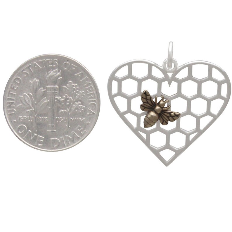 Honeybee Jewelry Silver Pendant Bee Necklace Bumble Bee Mothers Day Gift Heart and Bee Charm Necklace