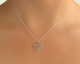 Lotus Charm Necklace Silver, Layering Necklace,  Gift For Her