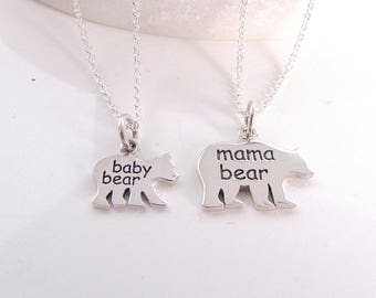 Mère ours bébé ours, collier mère fille, collier maman,