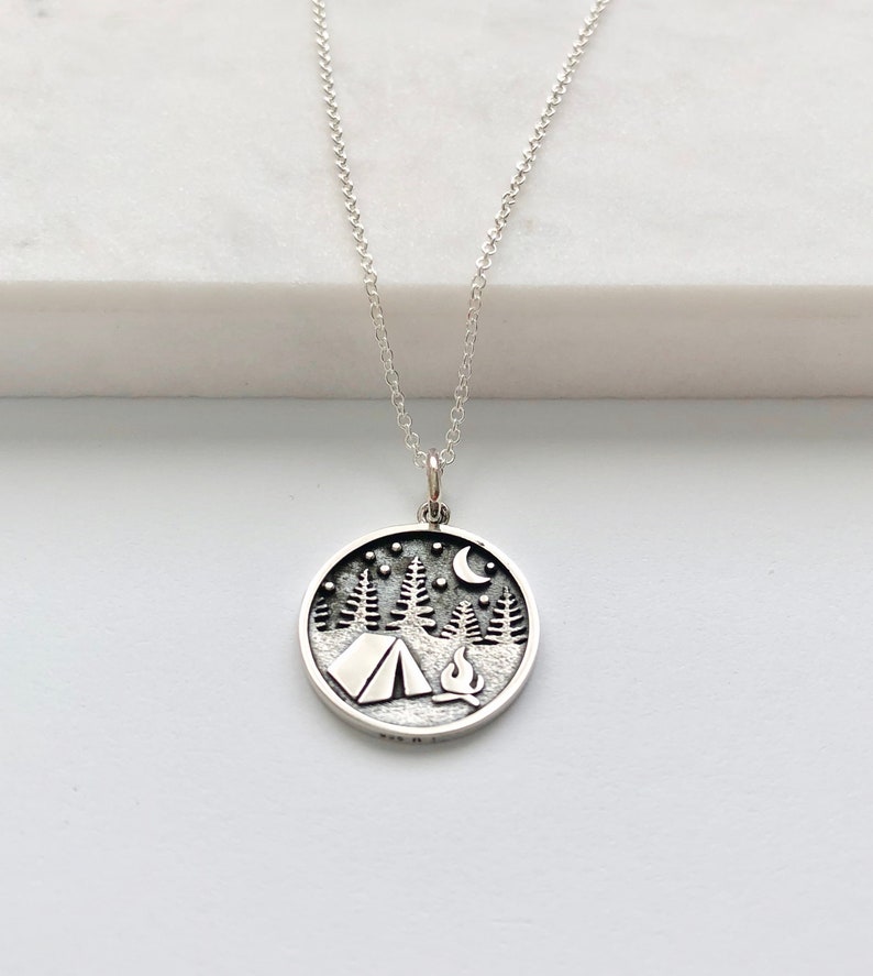 Camping Pendant Necklace Silver Outdoors Jewelry Gift for Etsy
