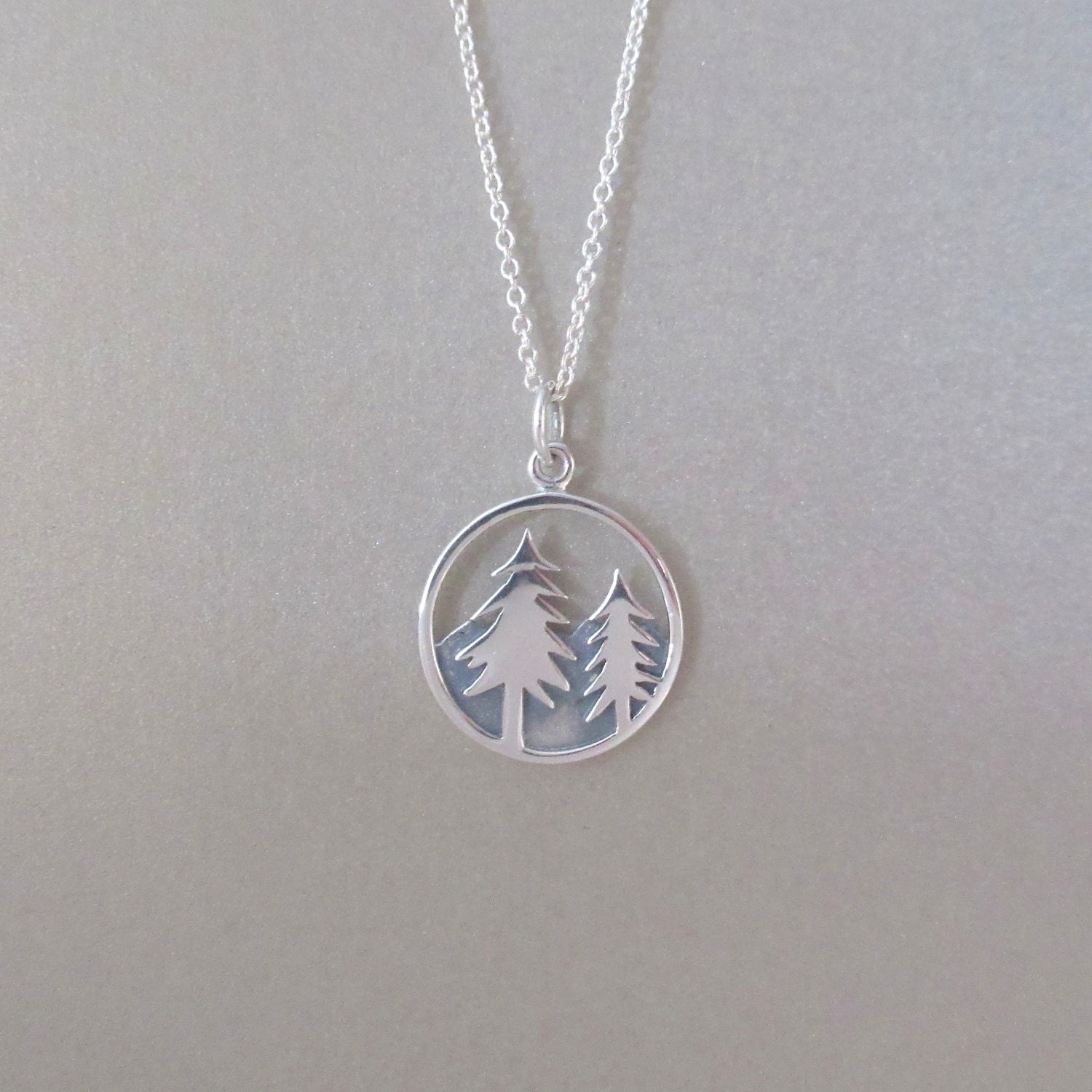 Tree & Mountain Pendant Necklace Silver Outdoor Hiker | Etsy
