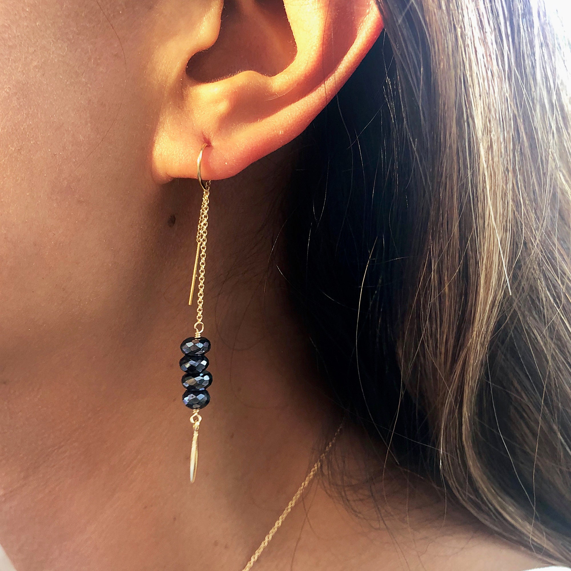 Black threader earrings deals