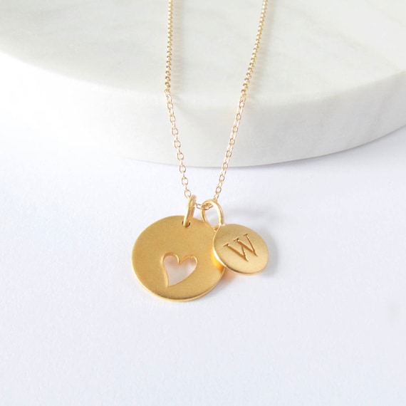 Gold Initial & Heart Charm Necklace Personalized Jewelry - Etsy