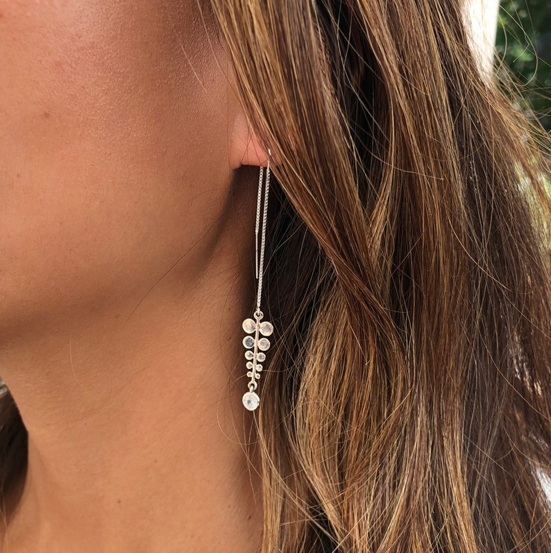 Threader Earrings Silver Dangle Earrings Gift for Her Etsy