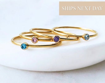 Birthstone Rings for Mom, Birthstone Ring Gold, Birthstone Ring Stackable, Gift For Her