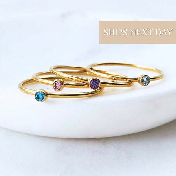 Birthstone Rings for Mom, Birthstone Ring Gold, Birthstone Ring Stackable, Gift For Her