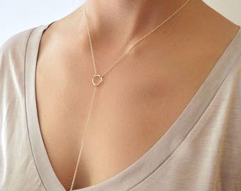 Gold Y Lariat Necklace, Delicate Layering Necklace, Gold Filled Jewelry, Gift For Her